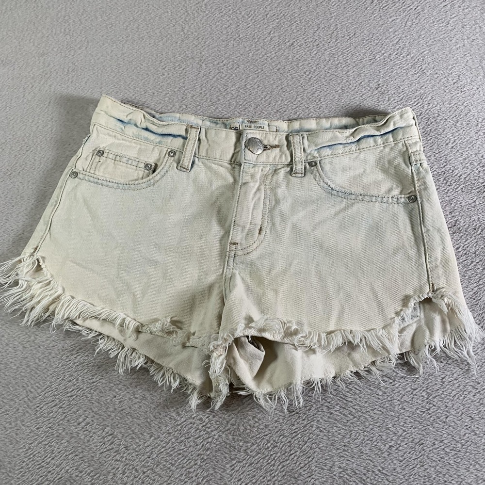Free People Denim Cutoff Shorts Womens 25 White Raw Hem Frayed‎ Denim Casual